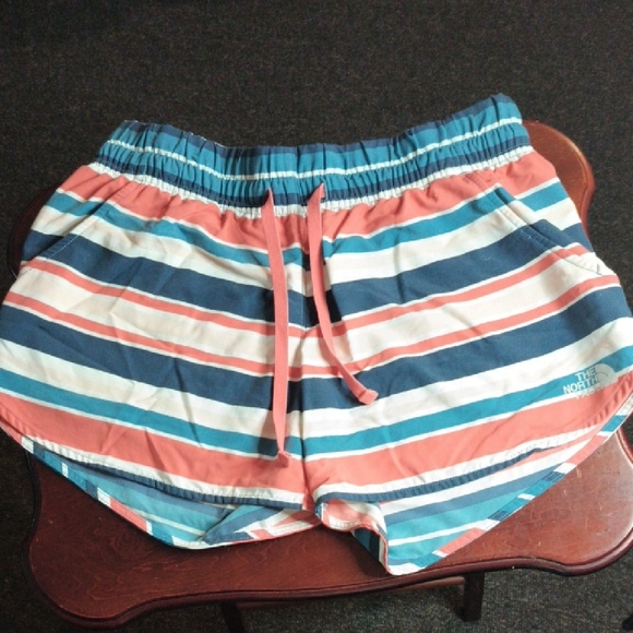 The North Face Athletic Shorts Blue and Pink Striped - Picture 1 of 8